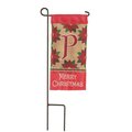 Magnolia Gardens 4 x 85 in Double Applique Merry Christmas Monogram P Burlap Mini Garden Flag M040014